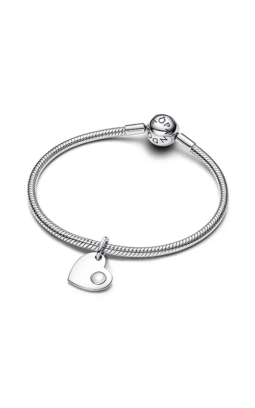 Engravable heart sterling silver dangle with white bioresin man-made mother of pearl/ 794295C06