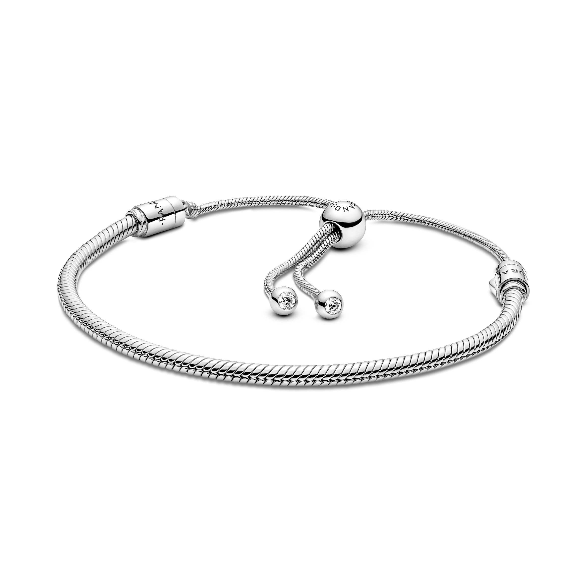Snake chain sterling silver bracelet with clear cu