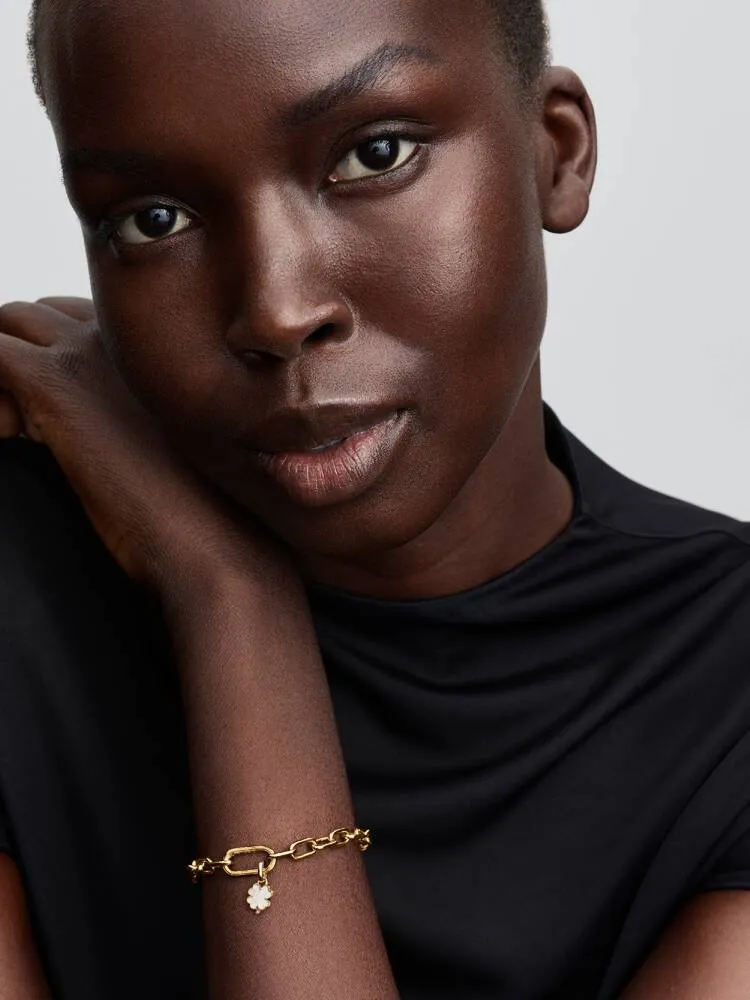 Clover 14k gold-plated unique metal blend mini dangle with white bioresin man-made mother of pearl / 764564C01