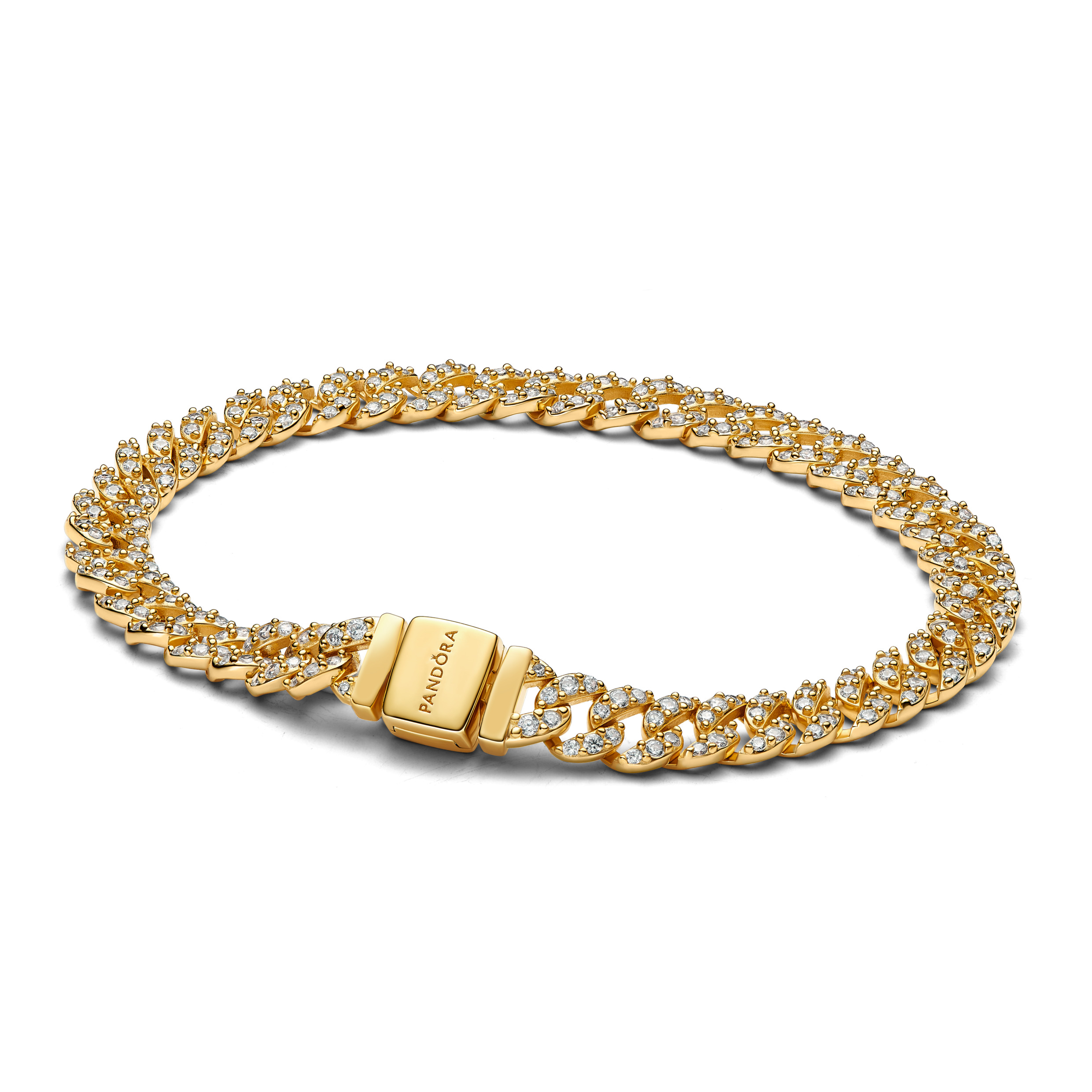 Cuban chain 14k gold-plated bracelet with clear cu