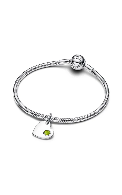 Engravable heart sterling silver dangle with spring green crystal/ 794295C08