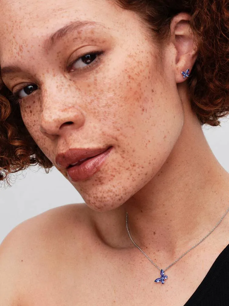 Butterfly sterling silver collier with cornflower blue crystal and clear cubic zirconia/394232C01-45