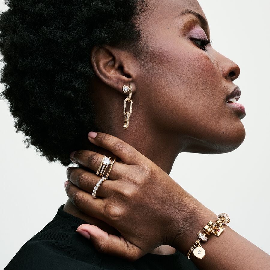 Key hole engravable locket 14k gold-plated dangle with clear cubic zirconia/ 763066C01