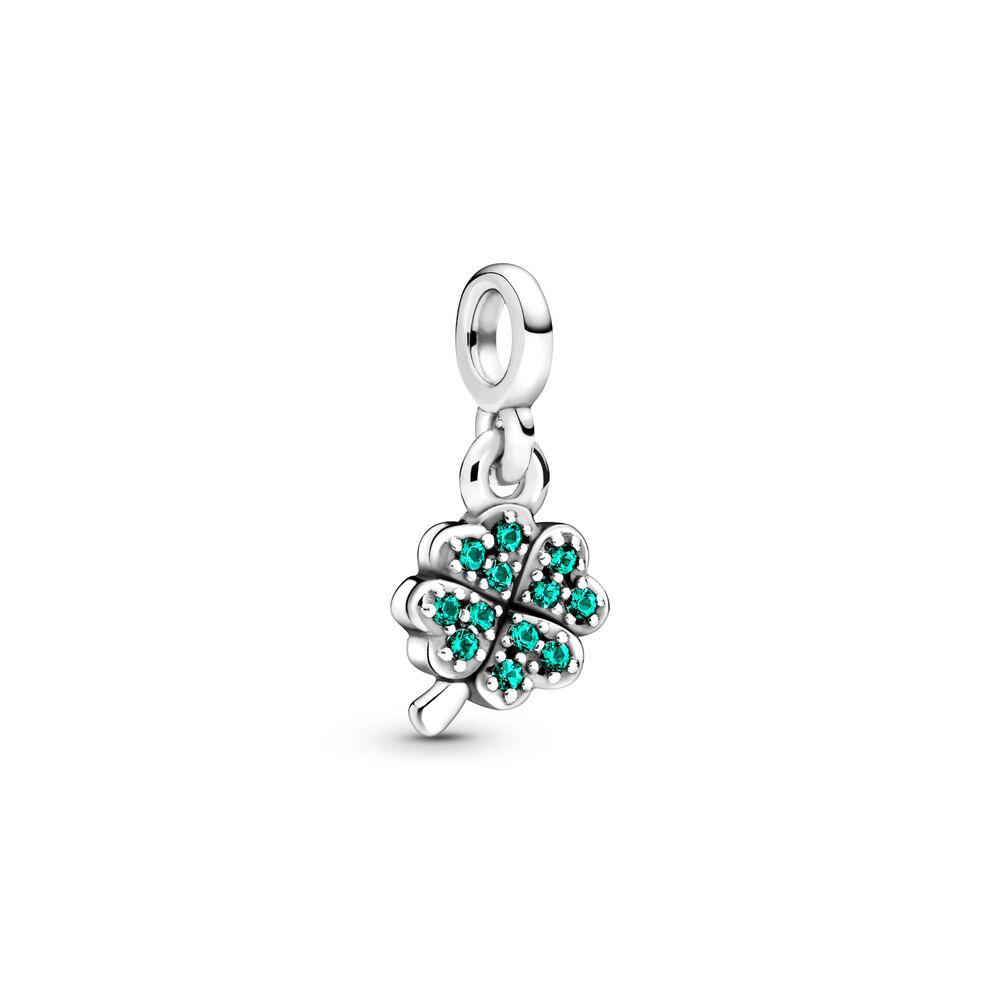Clover sterling silver dangle with royal green crystal