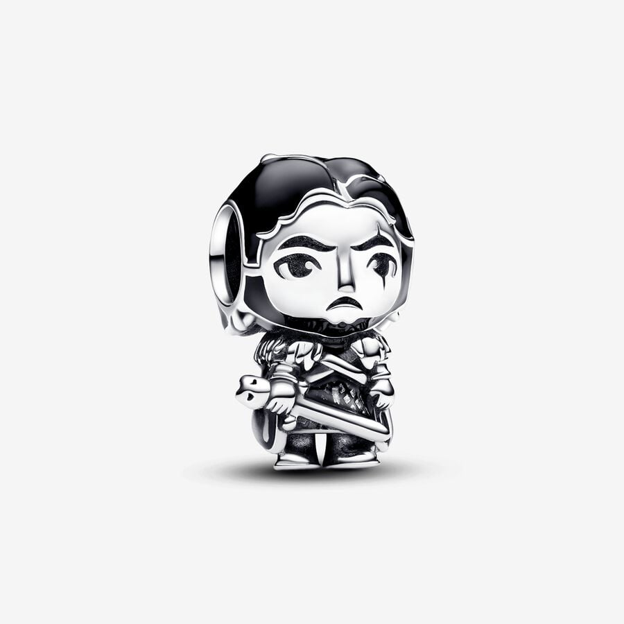 Game of Thrones Jon Snow sterling silver charm with black and transparent grey enamel