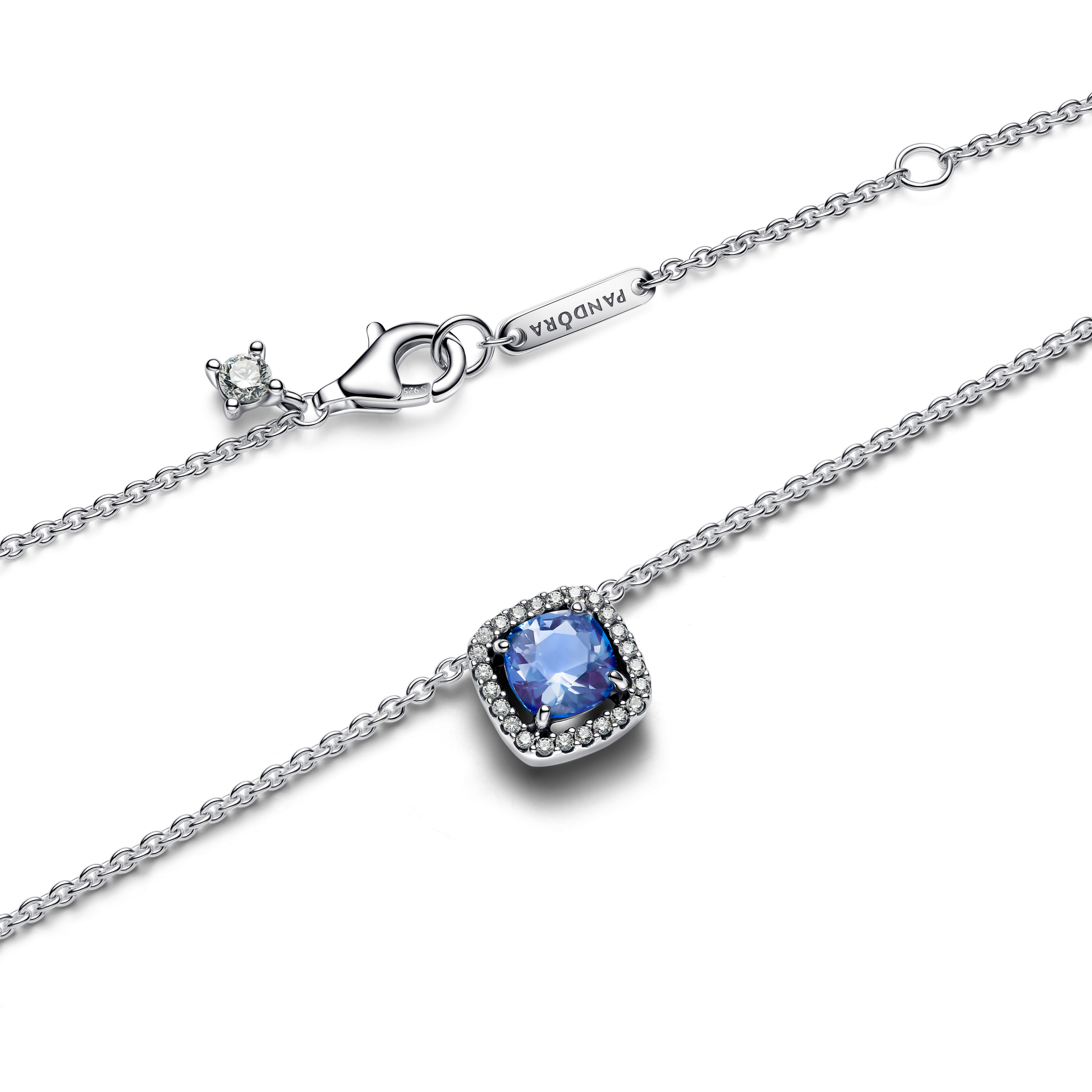 Sterling silver collier with cornflower blue crystal and clear cubic zirconia/ 393560C01-45