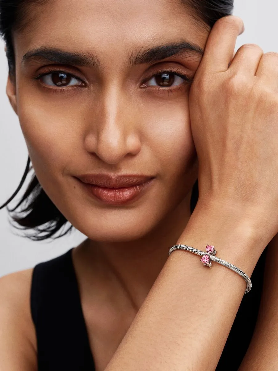 Bow sterling silver charm with fancy pink cubic zirconia/794253C01