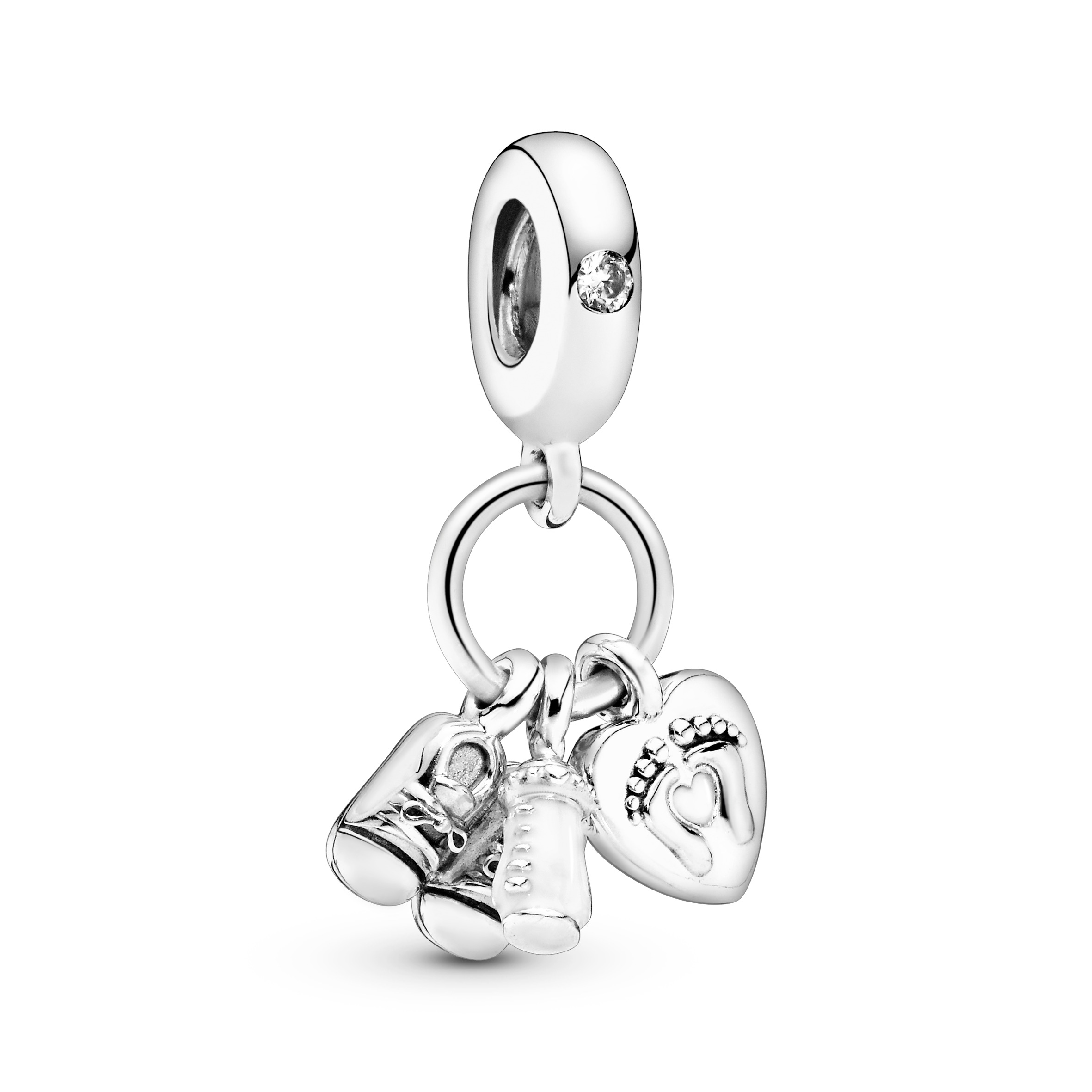 Shoes, baby bottle and heart silver dangle with cl
