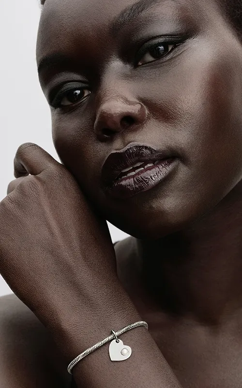 Engravable heart sterling silver dangle with white