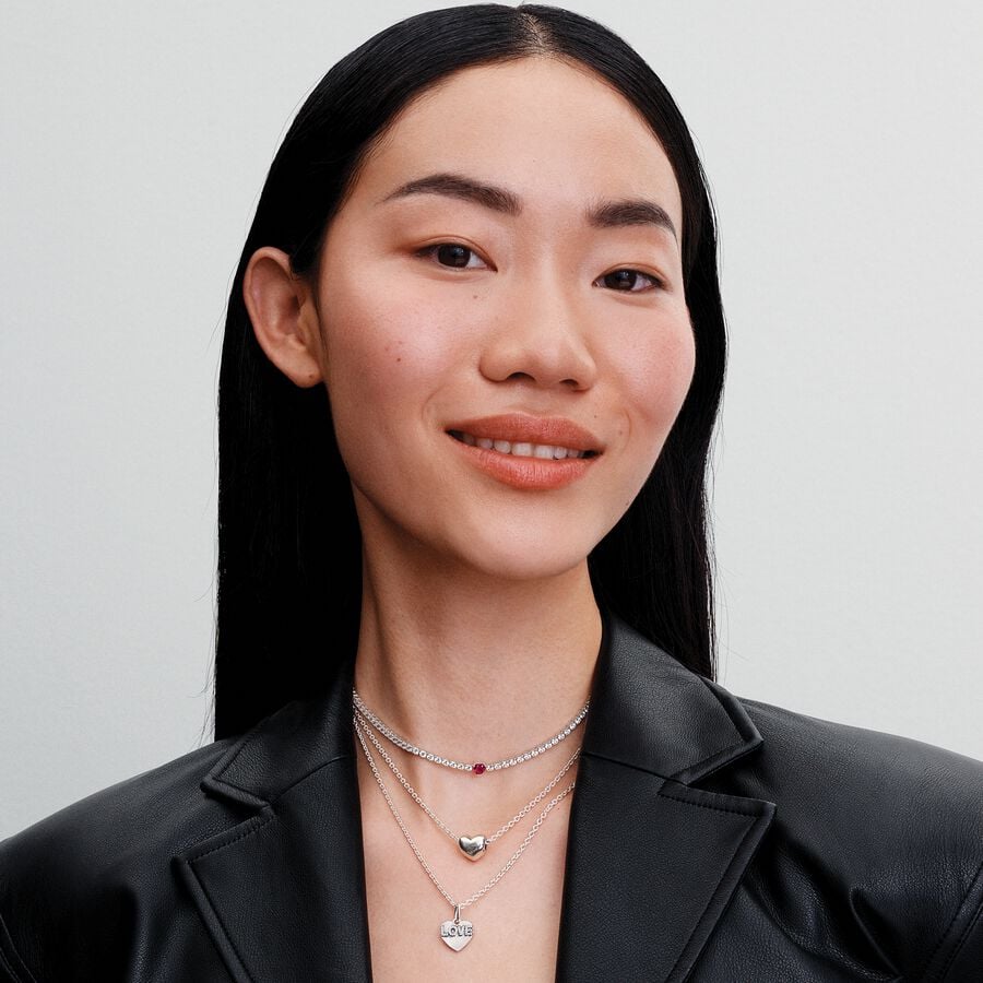 Engravable love heart sterling silver dangle with clear cubic zirconia/ 793604C01