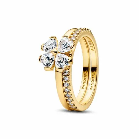 Clover 14k gold-plated splittable ring with clear 