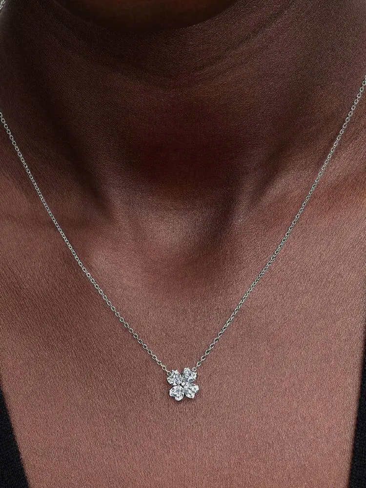 Clover sterling silver collier with clear cubic zi