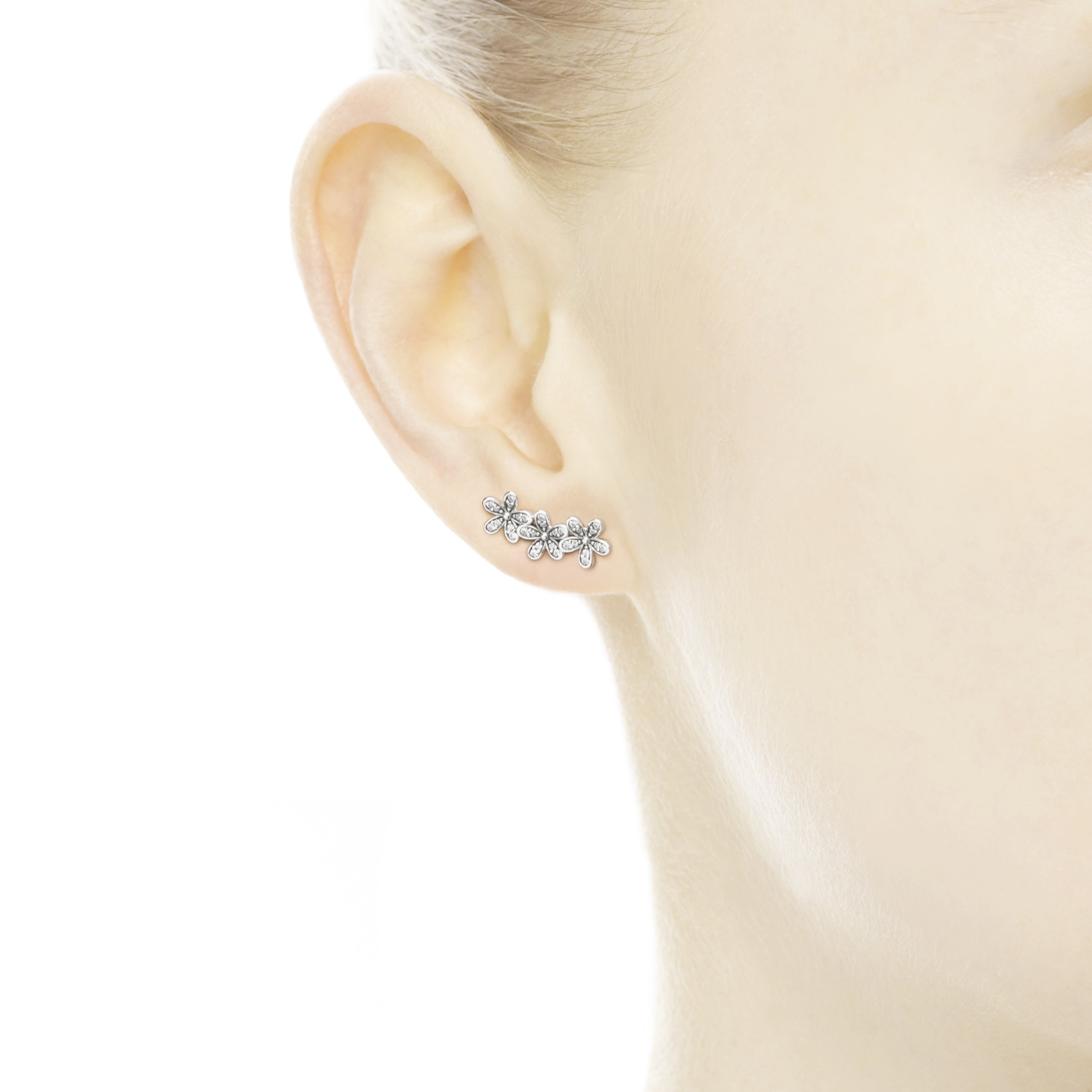 Daisy silver stud earrings with clear cubic zircon
