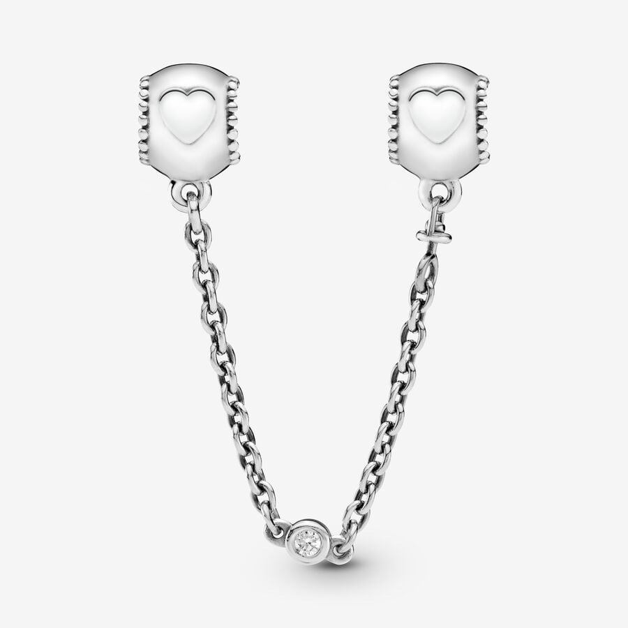 Hearts silver safety chain with clear cubic zirconia/ 796457CZ-05