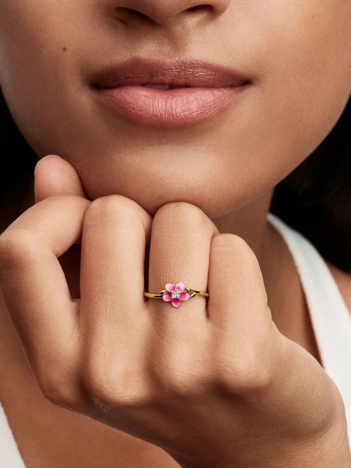 Disney Moana pink plumeria 14k gold-plated ring wi