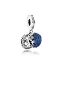 Moon and star silver dangle with clear cubic zirconia and blue enamel/ 791993CZ