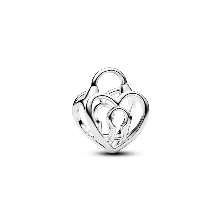 Heart padlock sterling silver charm