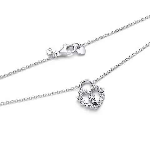 Heart padlock sterling silver pendant necklace with clear cubic zirconia/ 394416C01-50