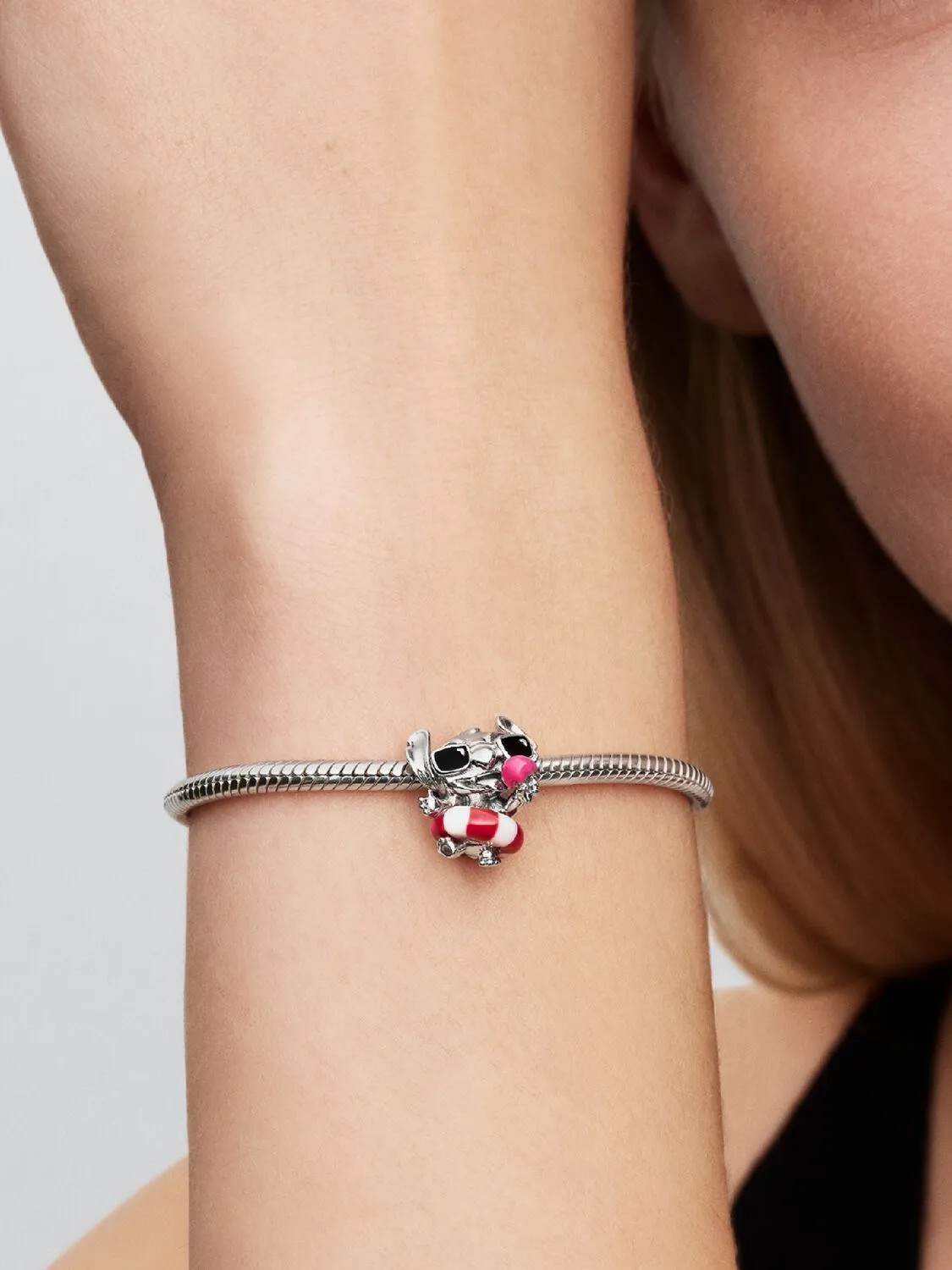 Disney Stitch sterling silver charm with white and
