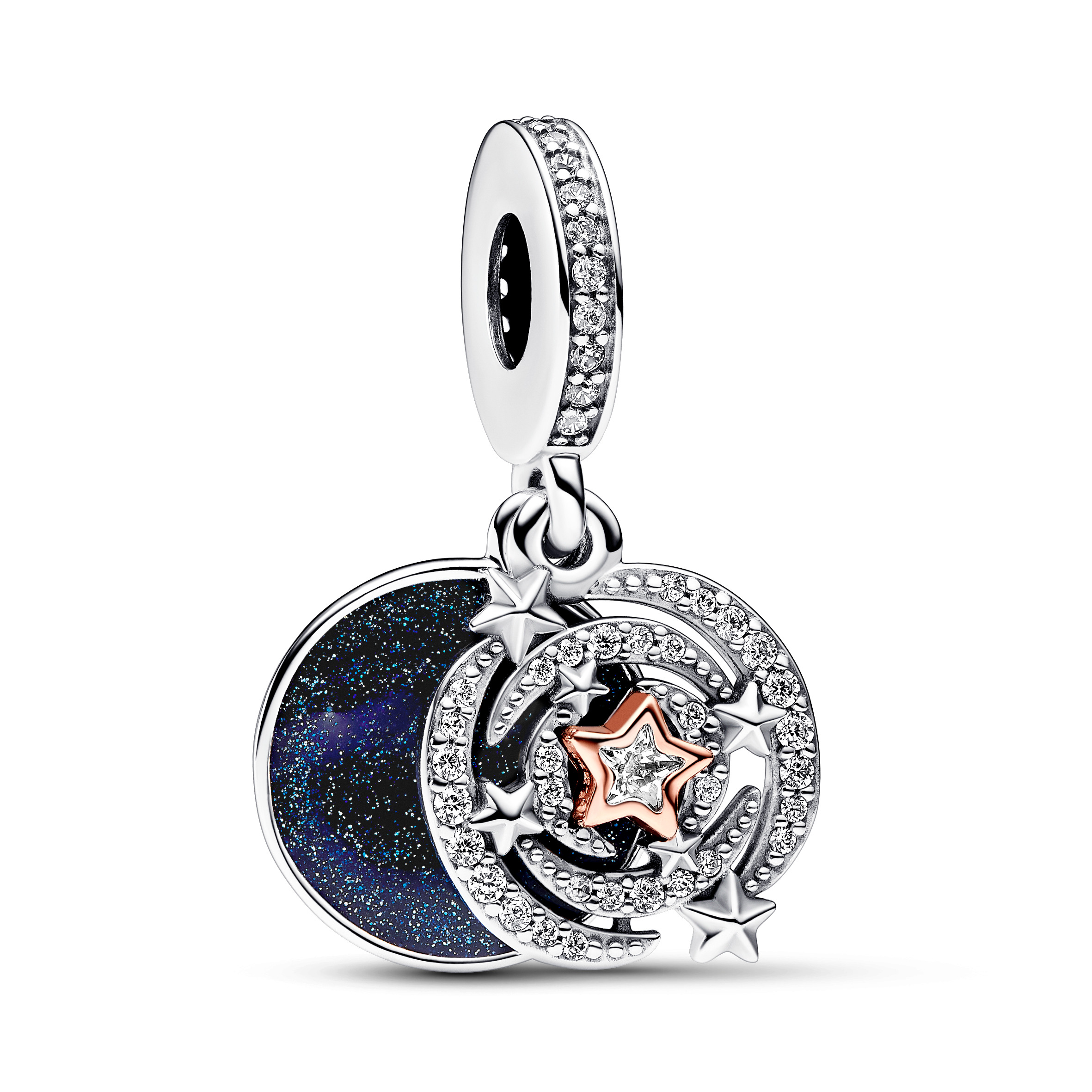 Shooting star sterling silver and 14k rose gold-plated double dangle with clear cubic zirconia and s