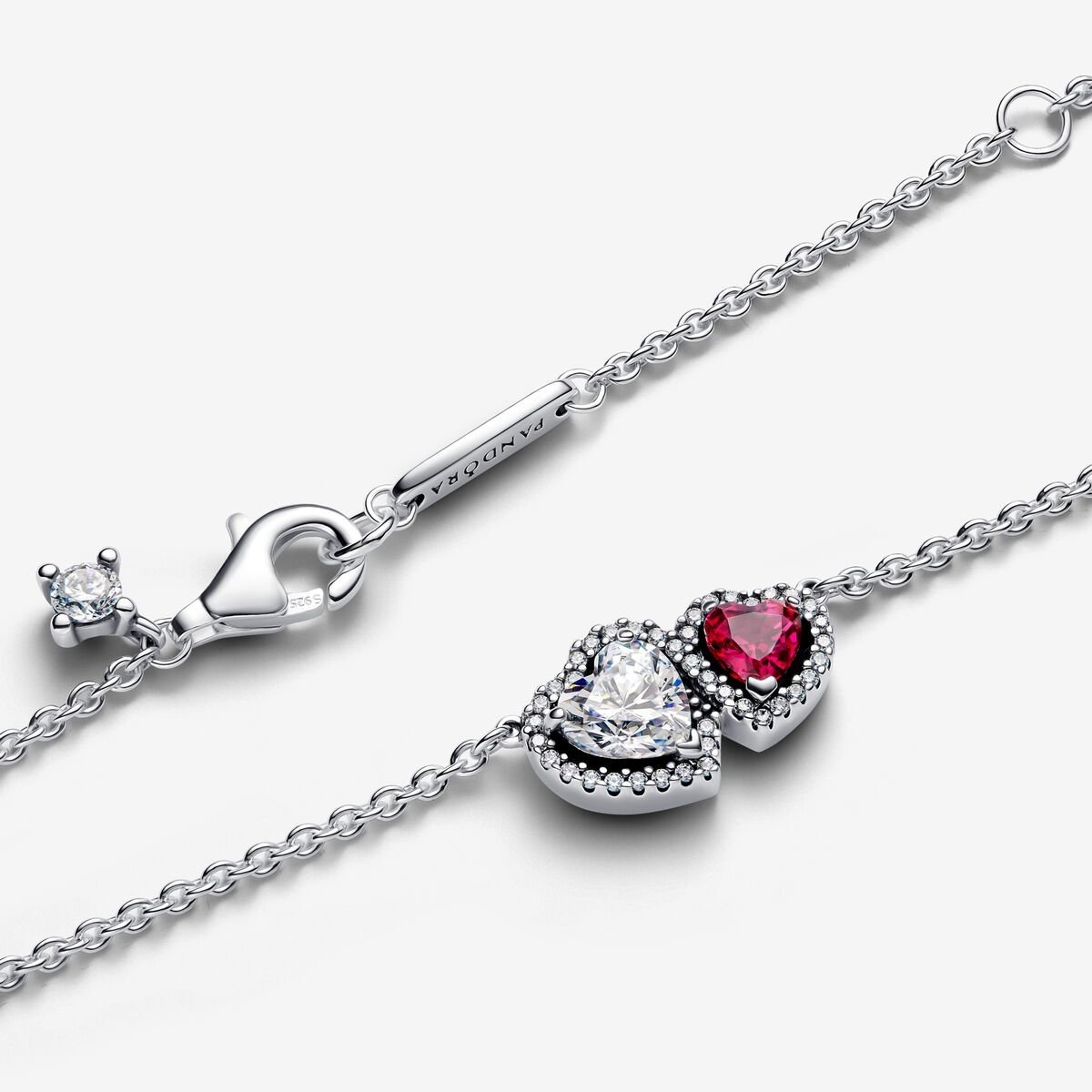 Hearts sterling silver collier with cherries jubilee red crystal and clear cubic zirconia/ 393632C01-45