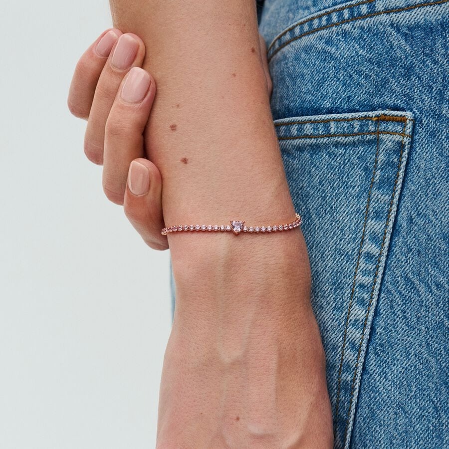 Heart 14k rose gold-plated tennis bracelet with or