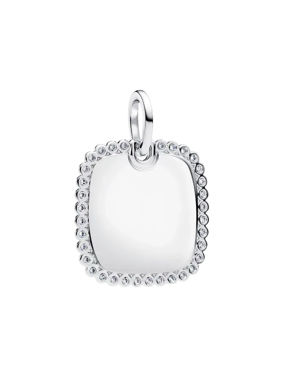 Engravable square sterling silver pendant with cle