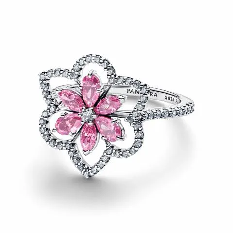 Herbarium cluster sterling silver ring with fancy pink and clear cubic zirconia / 194577C01-56