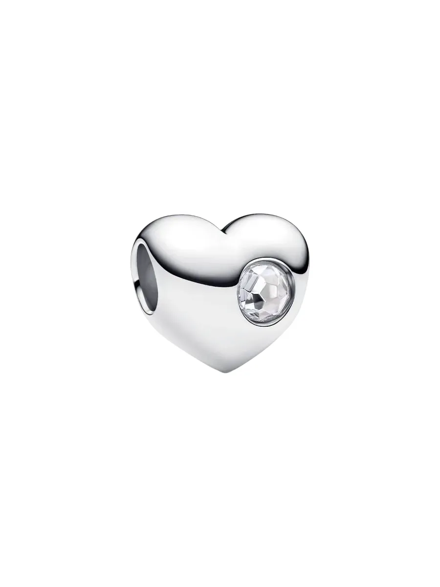 Engravable heart sterling silver charm with clear 