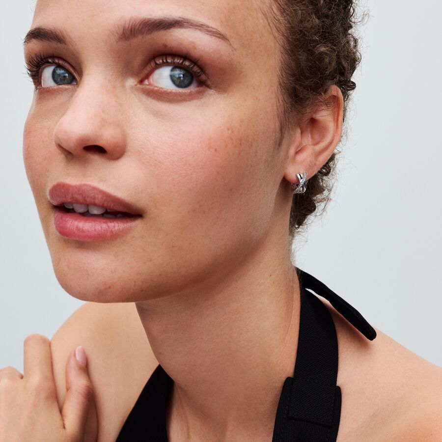 Sterling silver hoop earrings with clear cubic zir