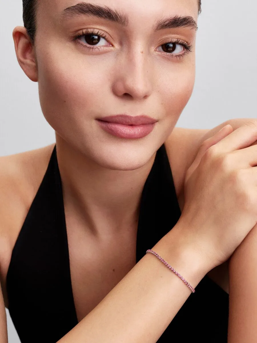 Sterling silver tennis bracelet with fancy pink cubic zirconia/ 593927C02-18