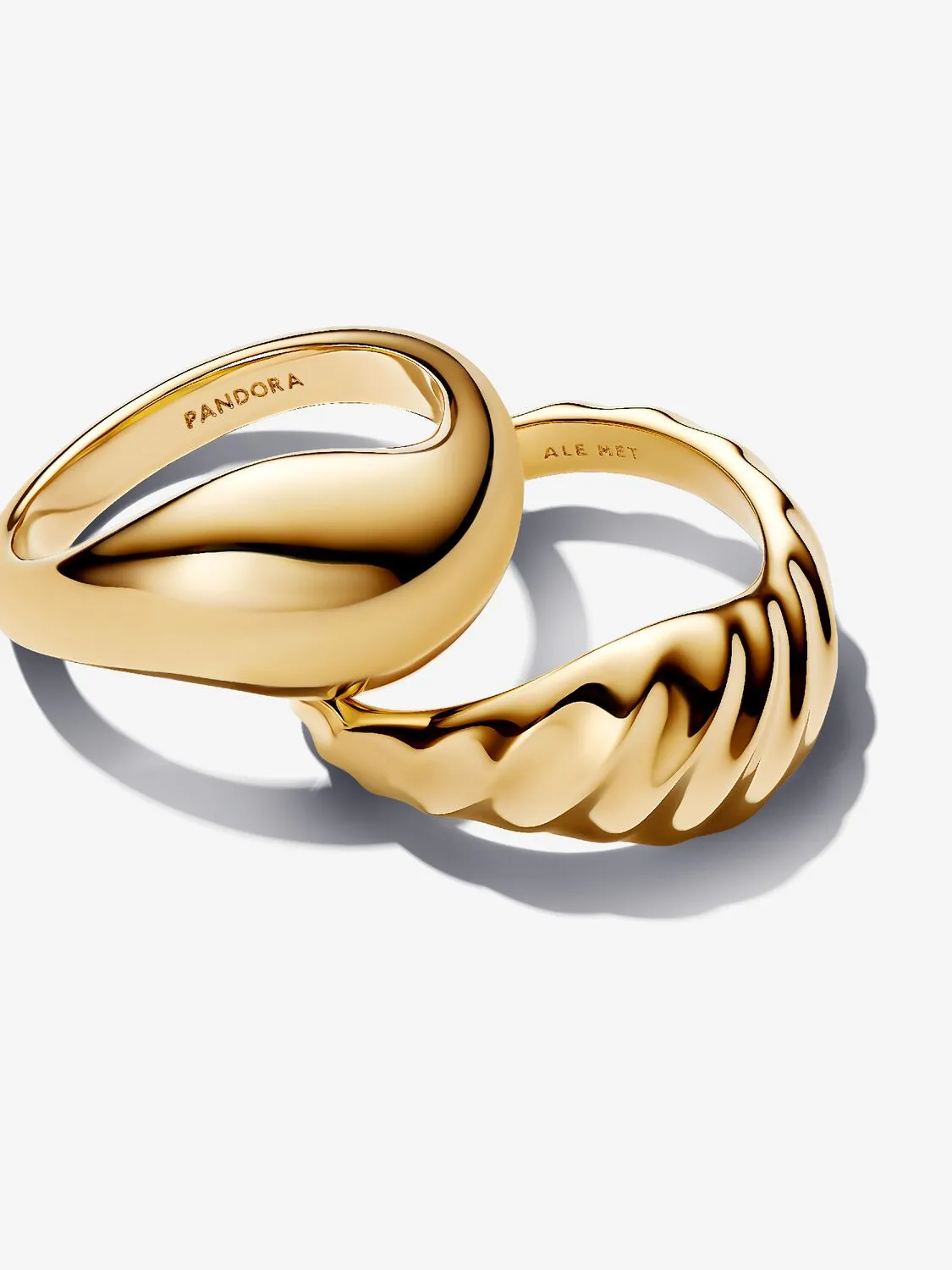 Rippled 14k gold-plated ring set/ 163832C00-50