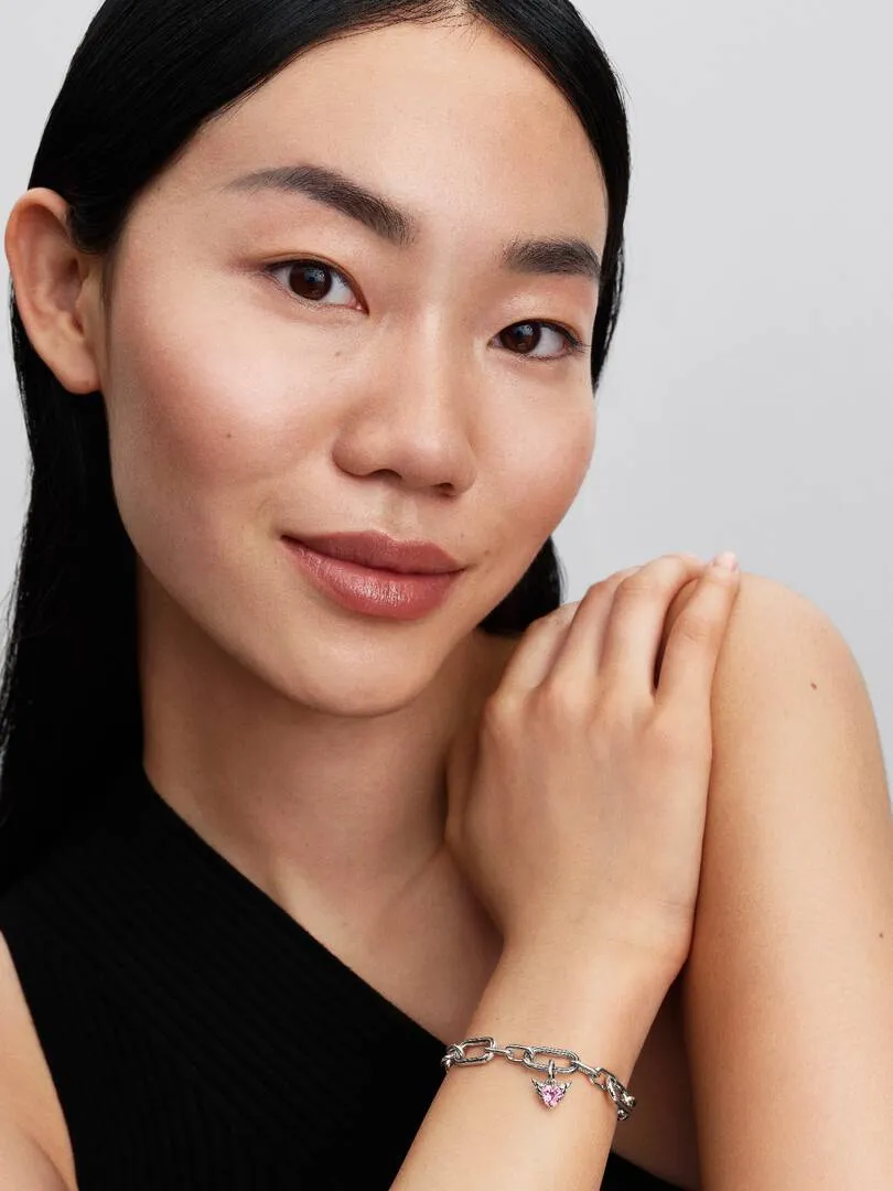 Winged heart sterling silver mini dangle with orchid pink crystal/ 793626C02