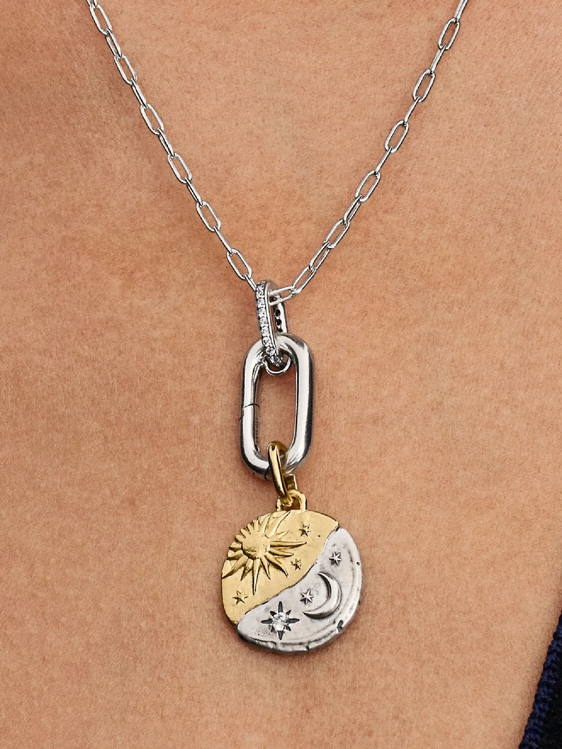 Sun and moon sterling silver and 14k gold-plated m
