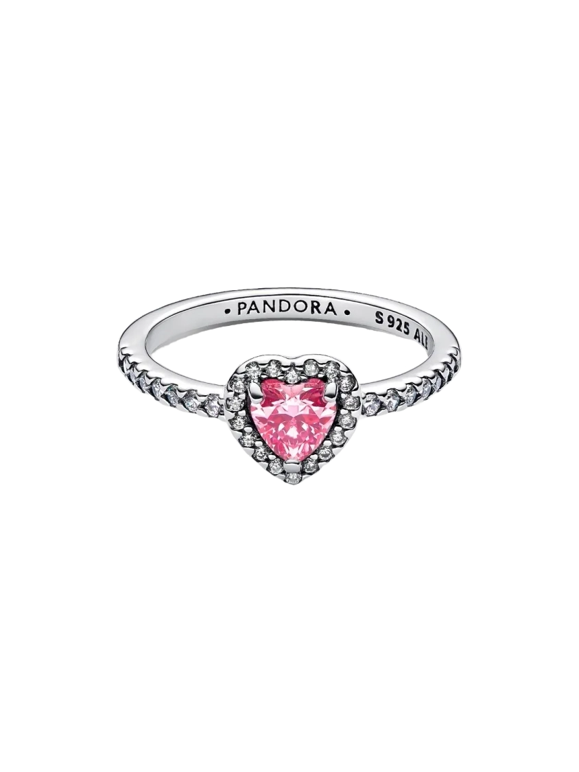 Heart sterling silver ring with fancy pink and cle