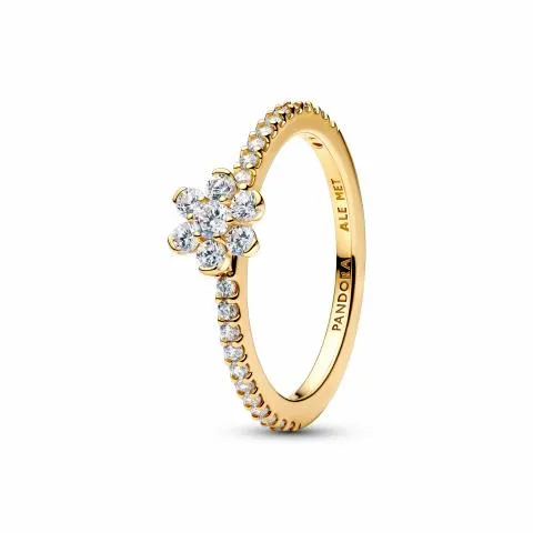 Flower 14k gold-plated ring with clear cubic zirco