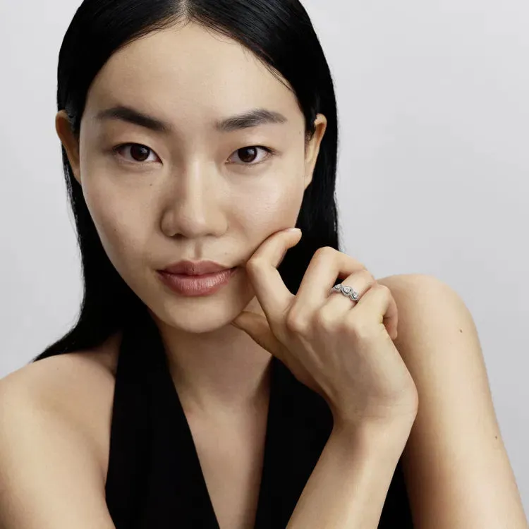 Triple heart sterling silver ring with clear cubic