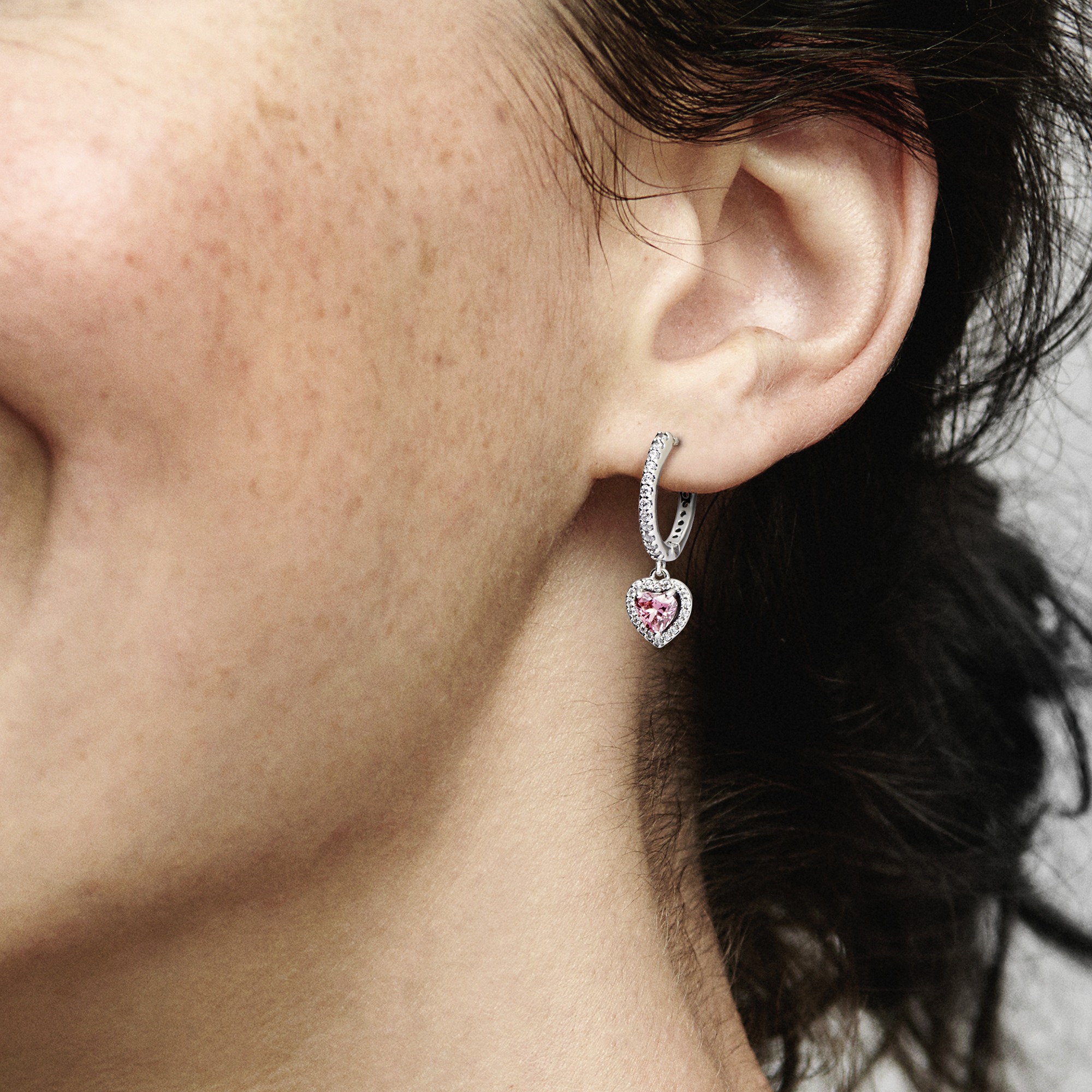 Heart sterling silver hoop earrings with fancy pin