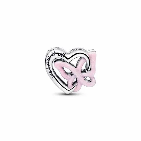 Heart and butterfly sterling silver charm with glittery pink enamel/ 794475C01