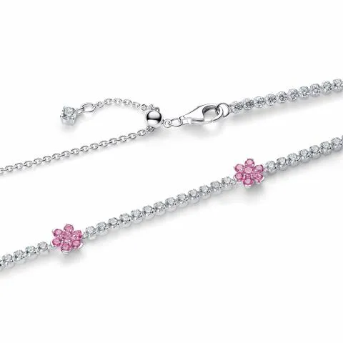 Flower sterling silver choker with fancy pink, clear cubic zirconia and sliding clasp/ 394561C01-40