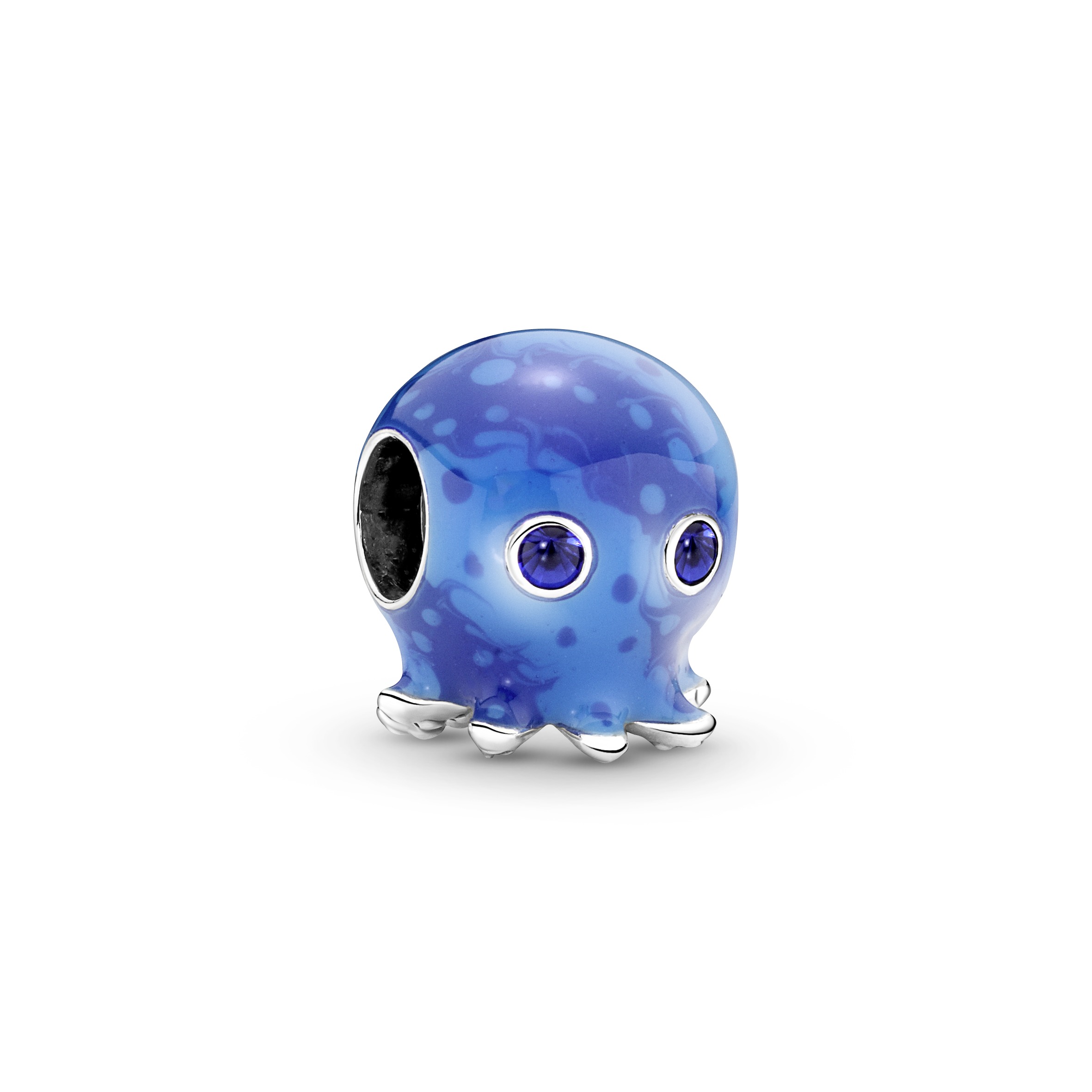 Octopus sterling silver charm with true blue cryst