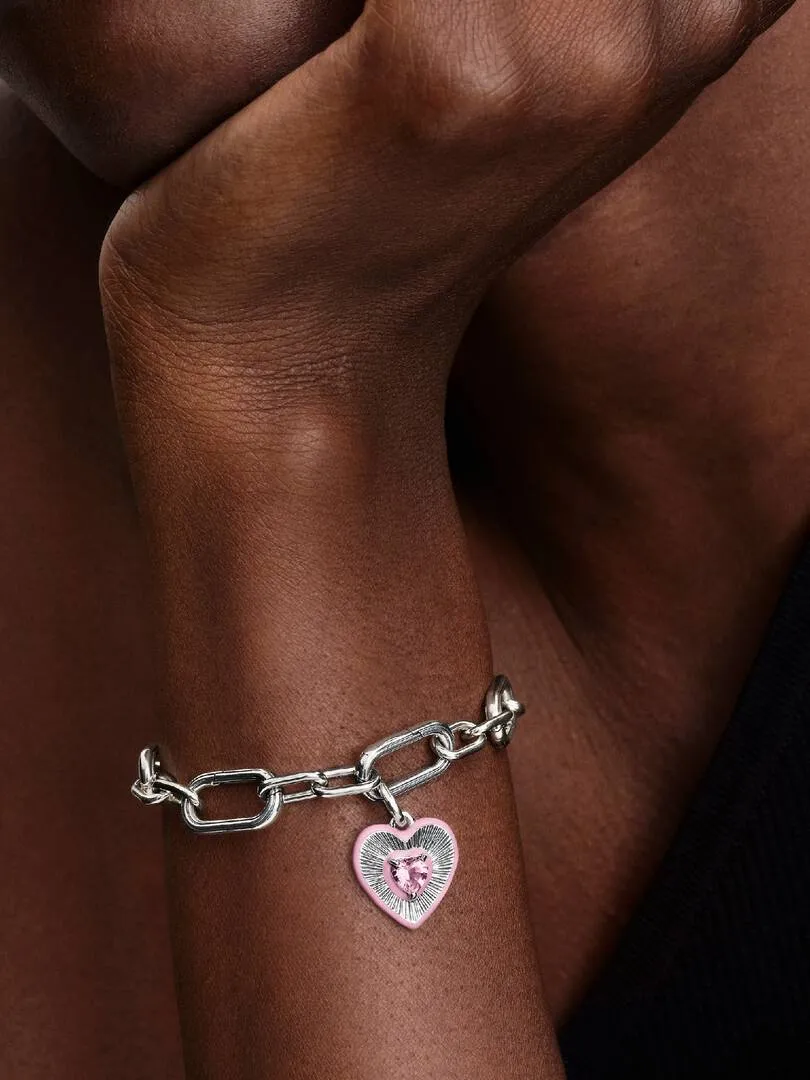 Heart sterling silver medallion with orchid pink c