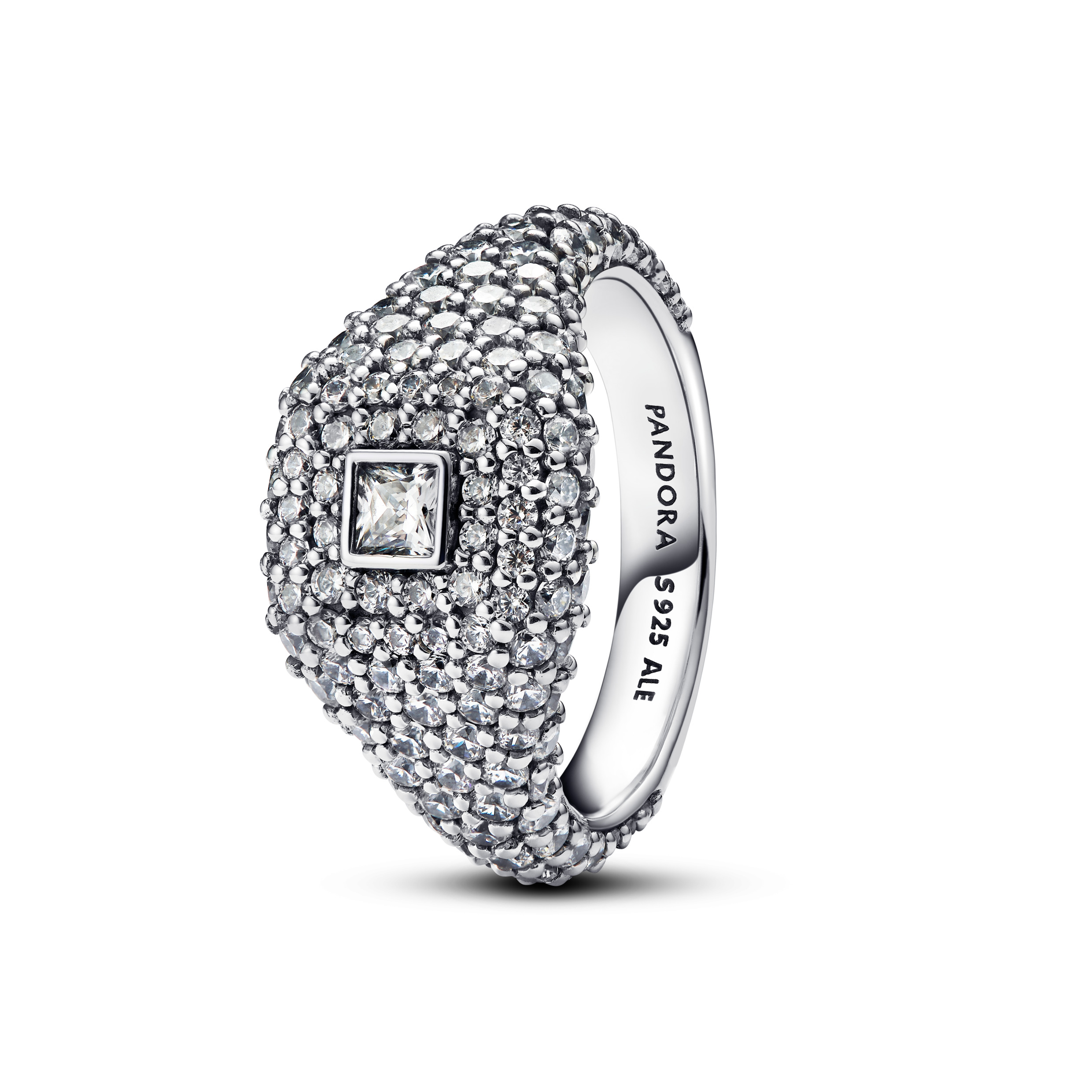 Cocktail sterling silver ring with clear cubic zir