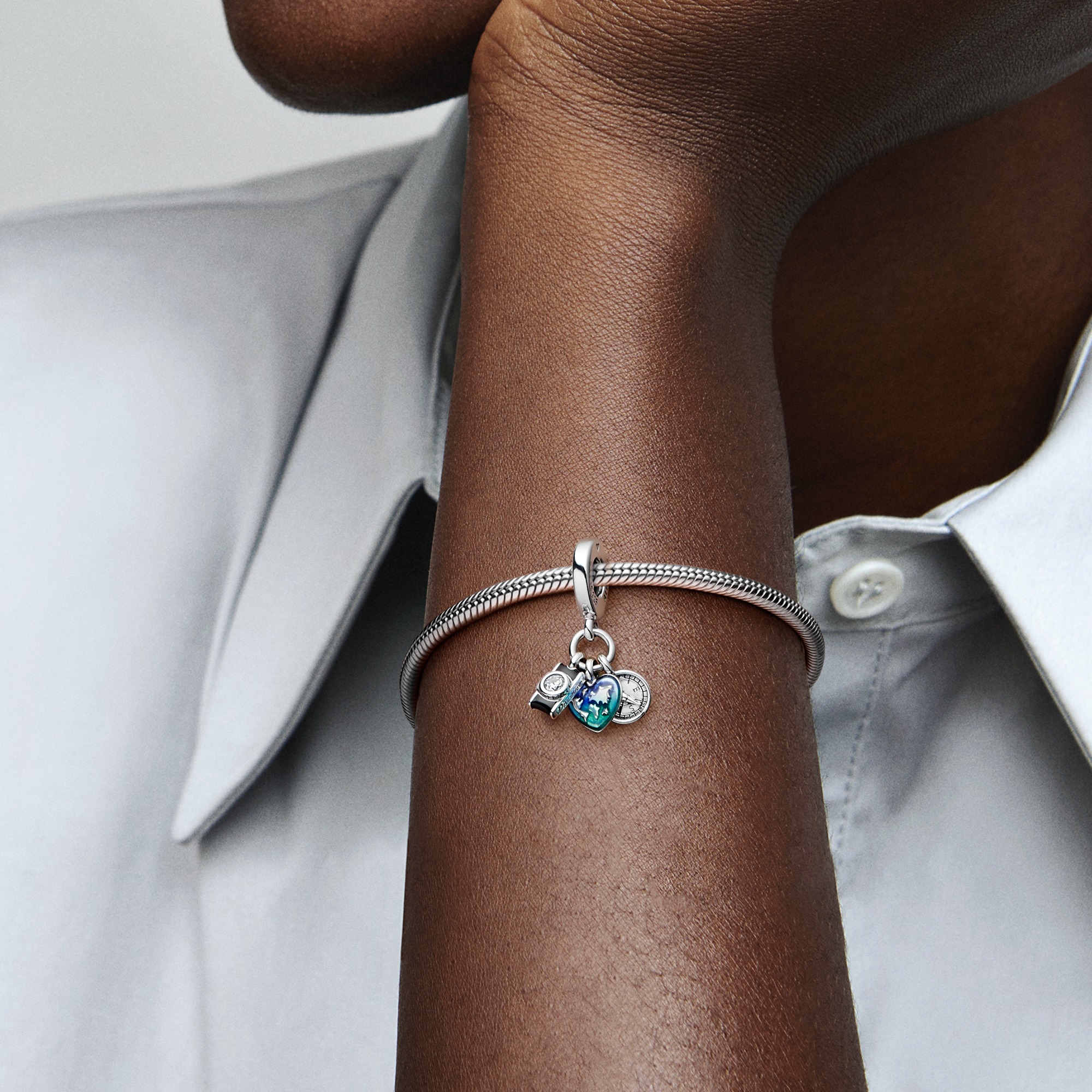Camera, heart and compass sterling silver triple d