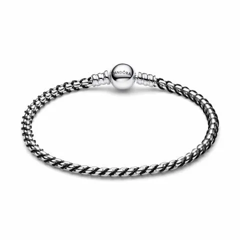 Braided sterling silver box chain bracelet with black textile cord/ 593816C02-20