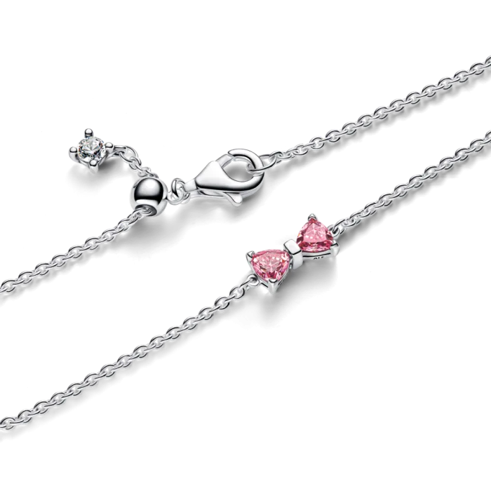 Bow sterling silver bracelet with fancy pink and clear cubic zirconia/594234C01-20