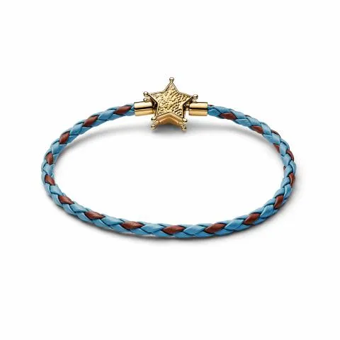 Disney Toy Story 14k gold-plated bracelet with blue and brown leather/ 564605C01-S1