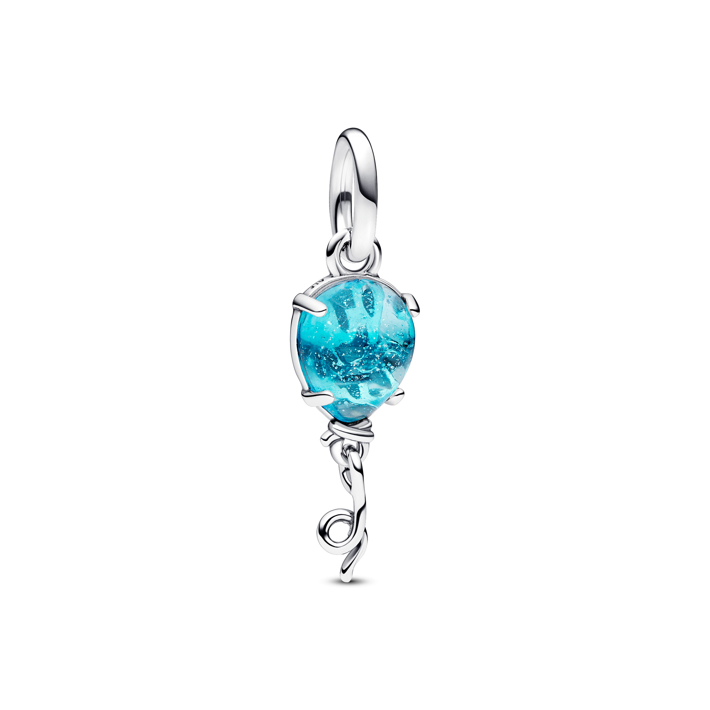 Balloon sterling silver dangle with dichroic blue Murano glass