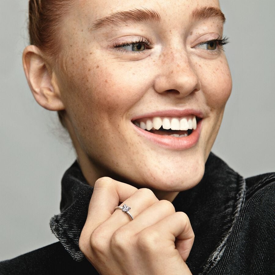 Heart sterling silver ring with clear cubic zircon