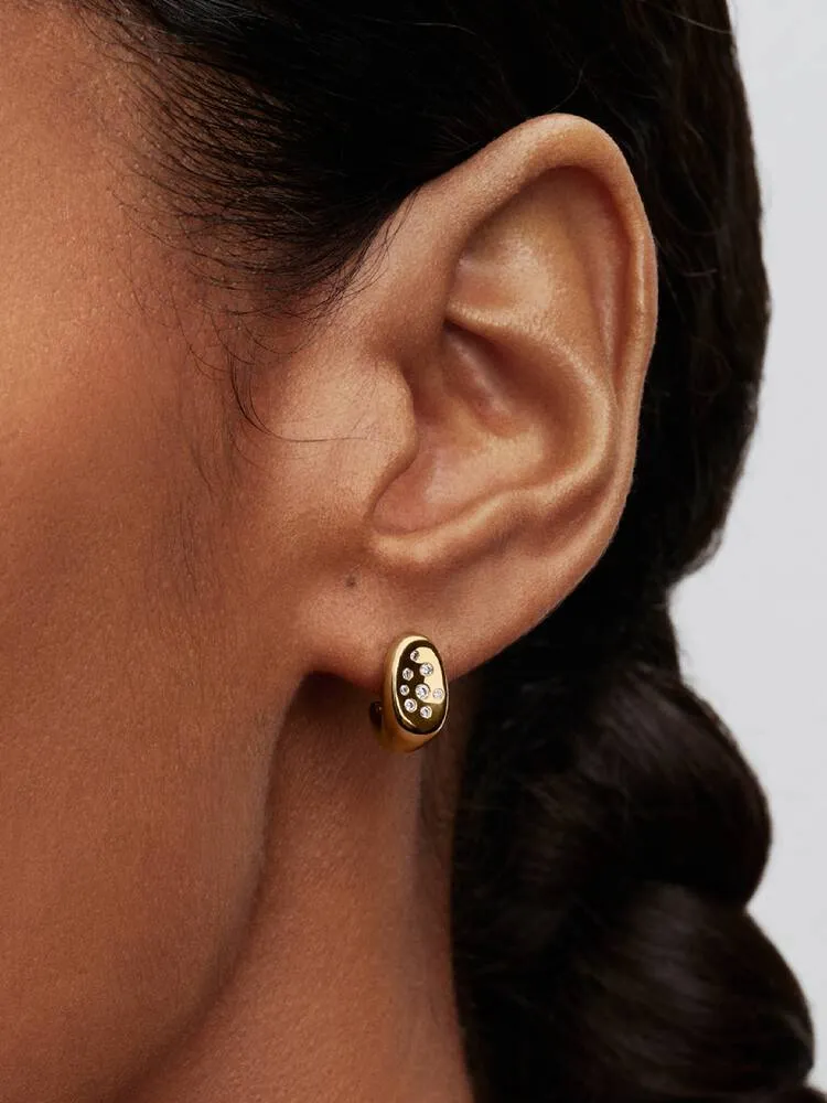 14k gold-plated stud earrings with clear cubic zir